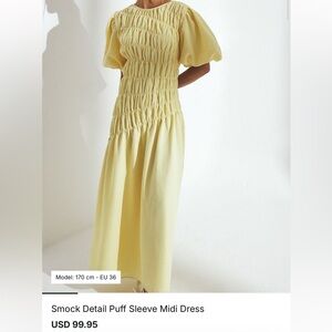 Smock Detail Puff Sleeve Midi Dress